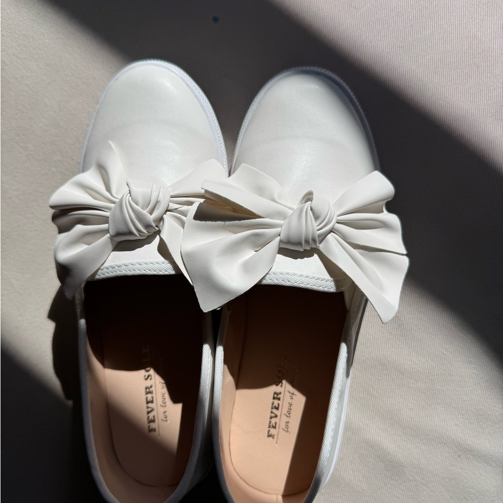 Women's White Bow Loafers